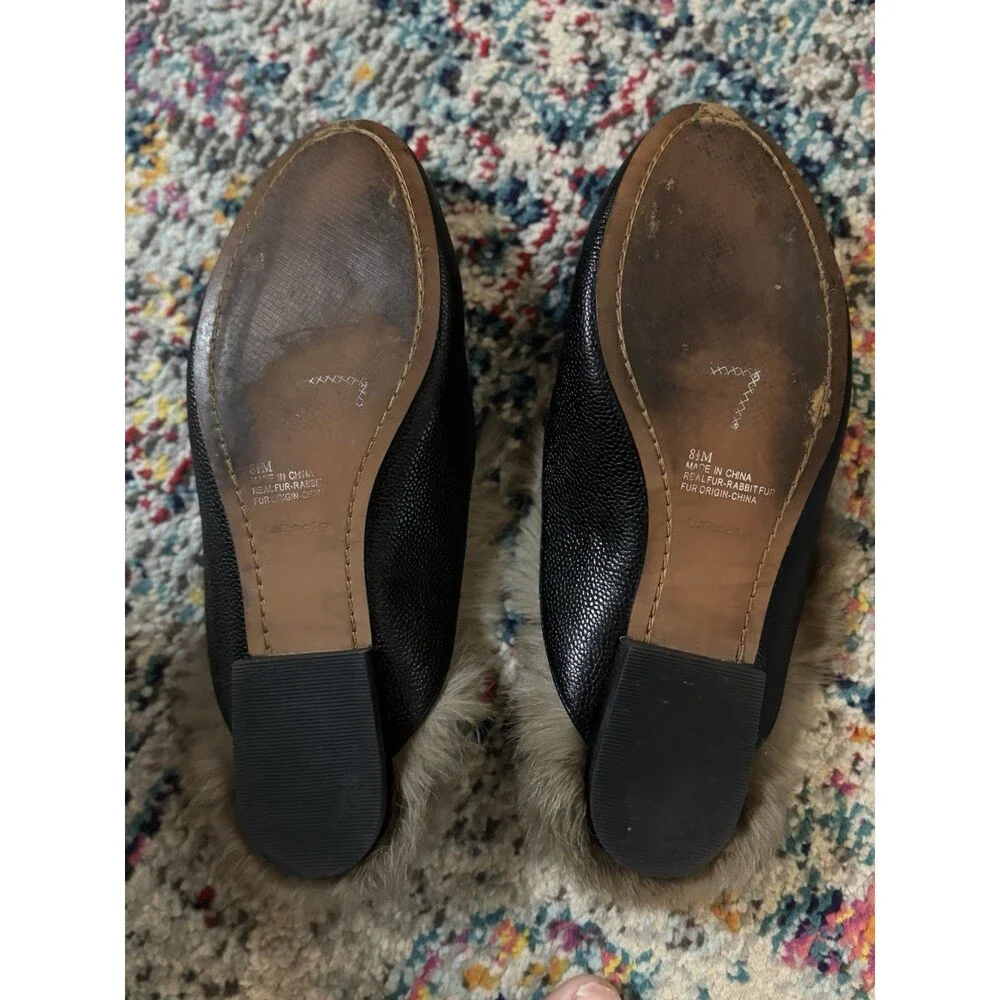 Linea Paolo Black Leather Mules‎ with Rabbit Fur Lining Women's Size 8.5M